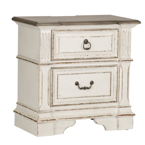 LIBERTY FURNITURE Abbey Park White 2 Drawer Night Stand W/ Charging Station