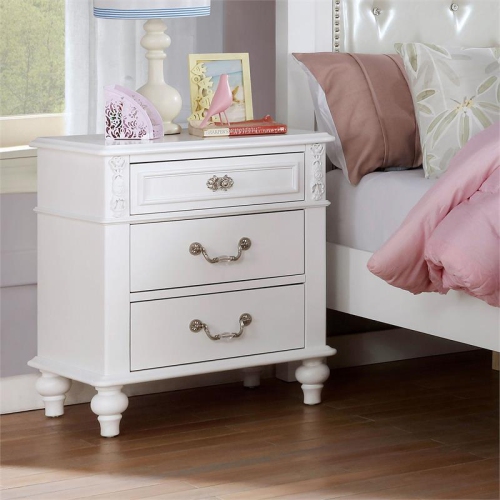 Furniture of America Mondu Traditional Wood Kids Nightstand with USB in White