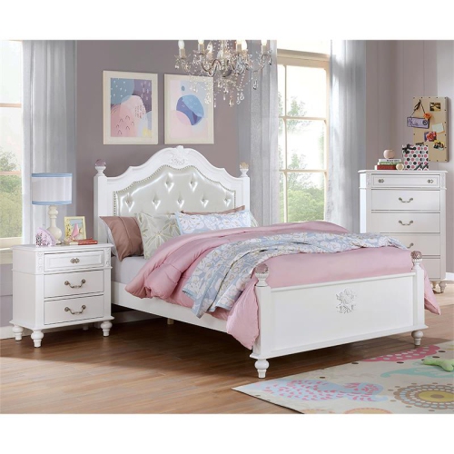 Furniture of America Mondu Traditional Wood Kids Nightstand with USB in White
