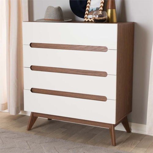 Baxton Studio Calypso 4 Drawer Chest in White and Walnut