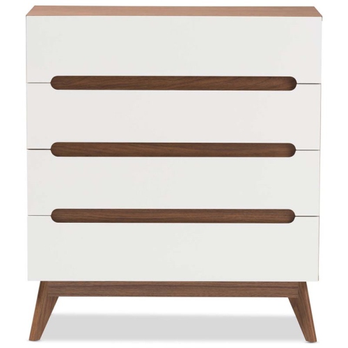 Baxton Studio Calypso 4 Drawer Chest in White and Walnut