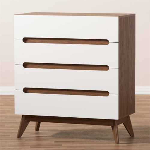 Baxton Studio Calypso 4 Drawer Chest in White and Walnut