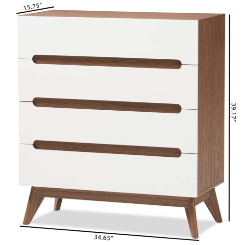 Baxton Studio Calypso 4 Drawer Chest in White and Walnut