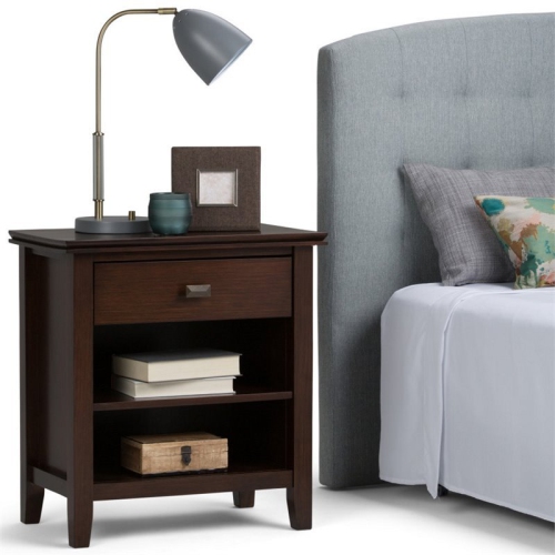 Simpli Home Artisan Wood 24" Transitional Bedside Nightstand Table in Russet Brown