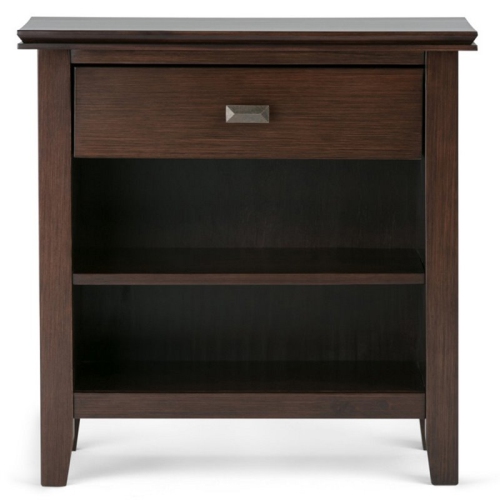 Simpli Home Artisan Wood 24" Transitional Bedside Nightstand Table in Russet Brown