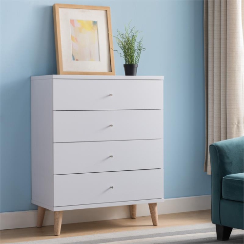 Furniture of America Pives Mid-Century Modern Wood 4-Drawer Chest in White