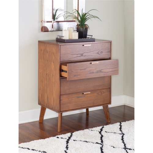 Linon Moore Four Drawer Wood Chest in Walnut