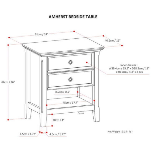 Simpli Home Amherst Transitional Solid Wood Nightstand in Natural Aged Brown