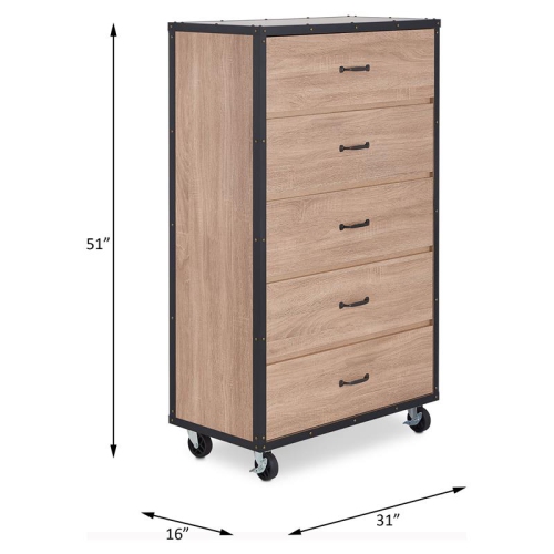 ACME Bemis Wooden Chest with Caster Wheels in Weathered Light Oak