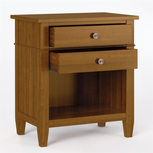 Simpli Home Carlton Wood 24" Transitional Bedside Nightstand Table in Light Golden Brown
