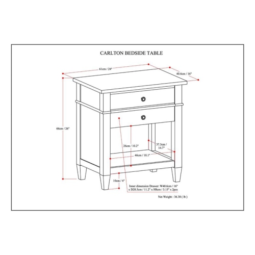 Simpli Home Carlton Wood 24" Transitional Bedside Nightstand Table in Light Golden Brown