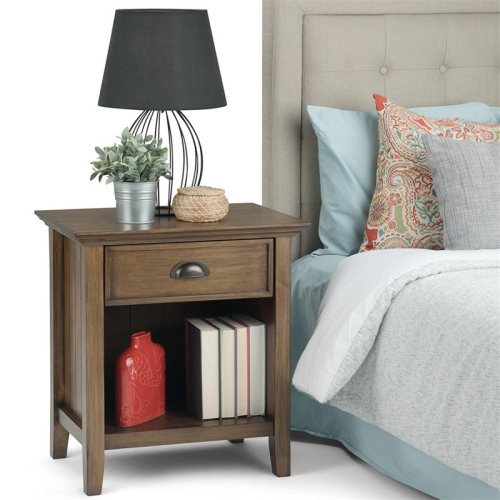Simpli Home Acadian Wood 24" Transitional Bedside Nightstand Table in Rustic Natural Brown