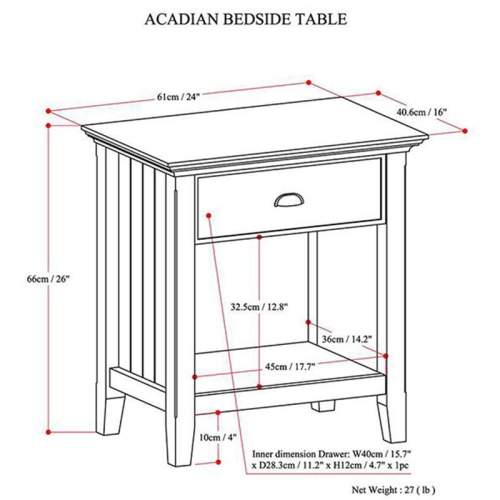 Simpli Home Acadian Wood 24" Transitional Bedside Nightstand Table in Rustic Natural Brown