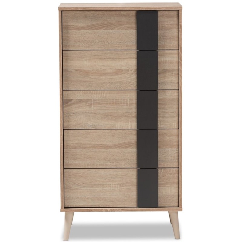 Bowery Hill 5 Drawer Modern Chest in Light Oak and Grey