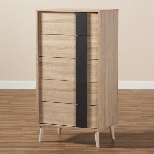 Bowery Hill 5 Drawer Modern Chest in Light Oak and Grey