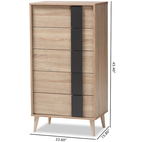 Bowery Hill 5 Drawer Modern Chest in Light Oak and Grey