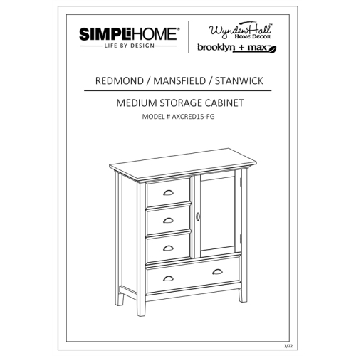 Simpli Home Redmond Wood 39" Transitional Medium Cabinet in Farmhouse Gray