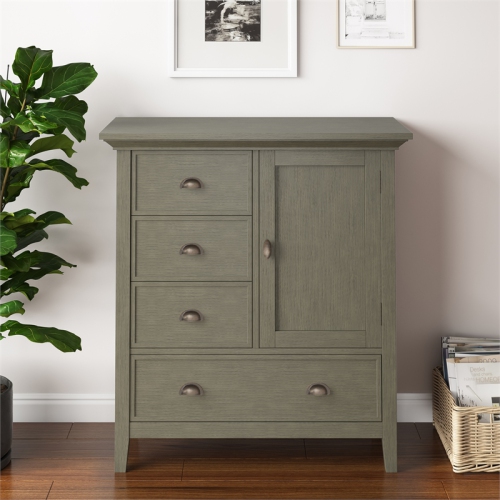 Simpli Home Redmond Wood 39" Transitional Medium Cabinet in Farmhouse Gray