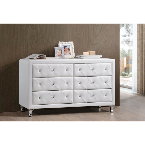 Baxton Studio Luminescence 6 Drawer Faux Leather Double Dresser