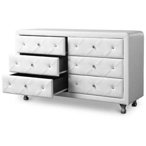 Baxton Studio Luminescence 6 Drawer Faux Leather Double Dresser