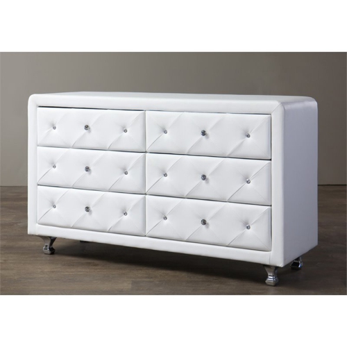Baxton Studio Luminescence 6 Drawer Faux Leather Double Dresser