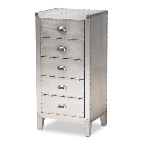 BAXTON STUDIO  Carel Silver Metal 5-Drawer Accent Chest