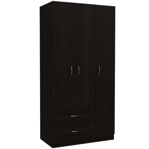 BOWERY HILL  Modern Engineered Wood Austral 3 Door Armoire In Black