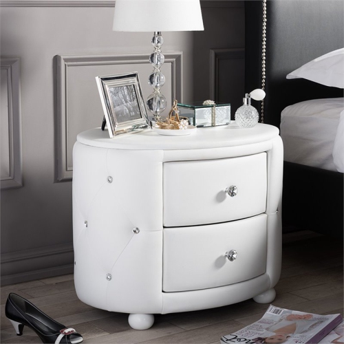 Baxton Studio Davina 2 Drawer Faux Leather Tufted Nightstand in White