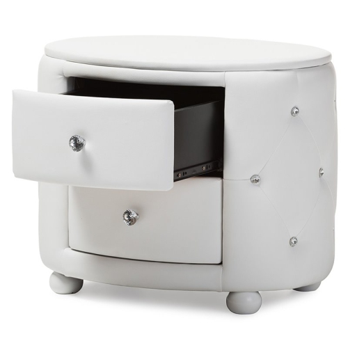 Baxton Studio Davina 2 Drawer Faux Leather Tufted Nightstand in White