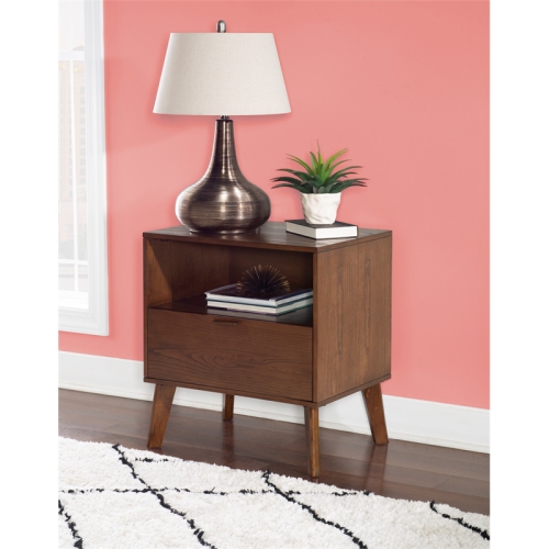 Linon Moore One Drawer Wood Nightstand in Brown