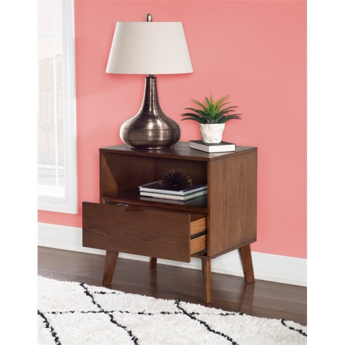 Linon Moore One Drawer Wood Nightstand in Brown