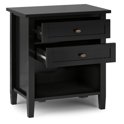 Simpli Home Warm Shaker Wood 24" Transitional Bedside Nightstand Table in Black