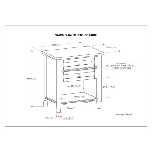 Simpli Home Warm Shaker Wood 24" Transitional Bedside Nightstand Table in Black