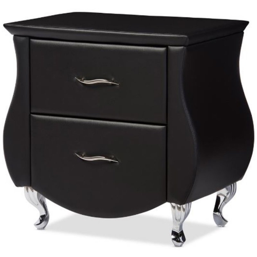 BAXTON STUDIO  Erin 2 Drawer Faux Leather Nightstand In In Black