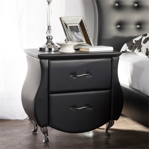 Baxton Studio Erin 2 Drawer Faux Leather Nightstand in Black