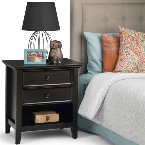 Simpli Home Amherst Wood 24" Transitional Bedside Nightstand Table in Hickory Brown