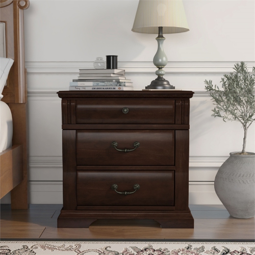 Furniture of America Oulette Transitional Wood 3-Drawer Nightstand in Cherry