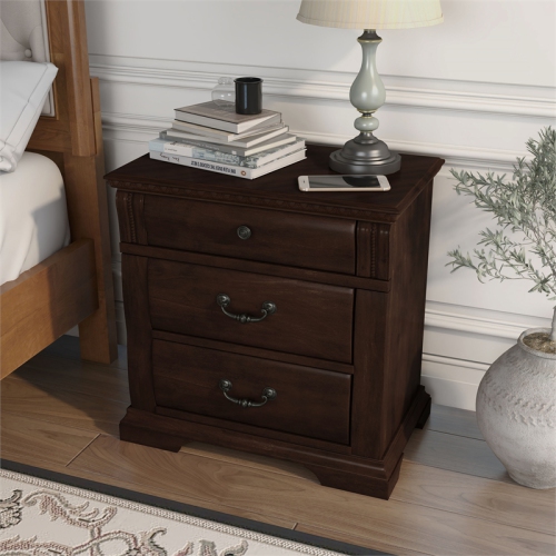 Furniture of America Oulette Transitional Wood 3-Drawer Nightstand in Cherry