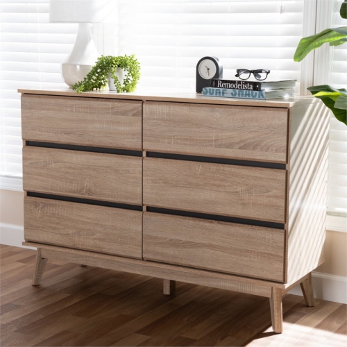 Baxton Studio Miren 6 Drawer Modern Dresser in Light Oak and Dark Grey