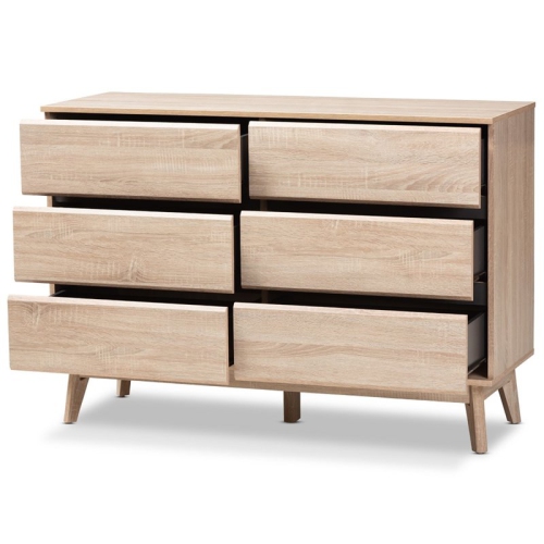 Baxton Studio Miren 6 Drawer Modern Dresser in Light Oak and Dark Grey