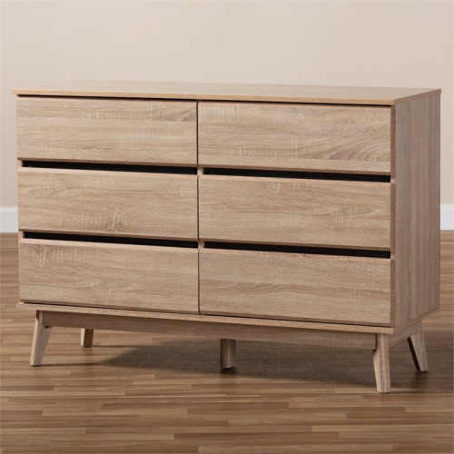 Baxton Studio Miren 6 Drawer Modern Dresser in Light Oak and Dark Grey