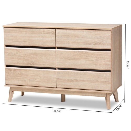 Baxton Studio Miren 6 Drawer Modern Dresser in Light Oak and Dark Grey