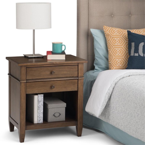 Simpli Home Carlton Wood 24" Transitional Bedside Nightstand Table in Rustic Natural Brown
