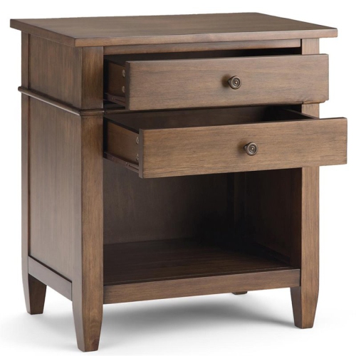 Simpli Home Carlton Wood 24" Transitional Bedside Nightstand Table in Rustic Natural Brown