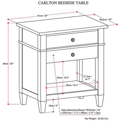 Simpli Home Carlton Wood 24" Transitional Bedside Nightstand Table in Rustic Natural Brown