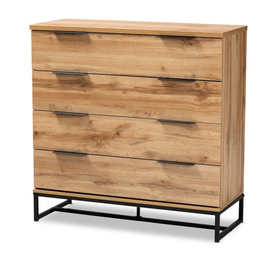 BAXTON STUDIO  Reid Industrial Oak Finished Wood Metal 4-Drawer Dresser In Black