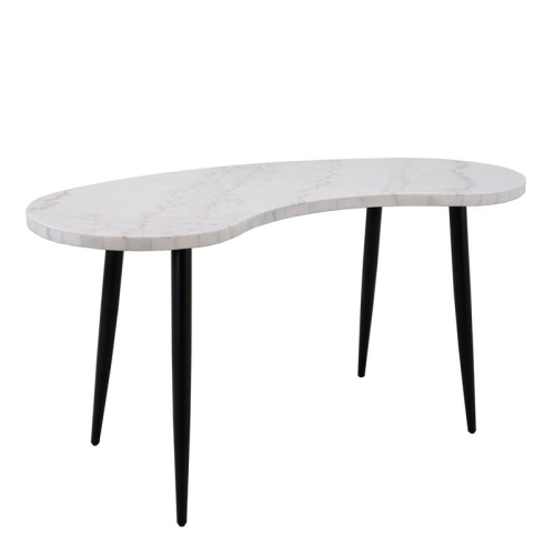 Steve Silver Kinsley White Marble Desk and Gray Upholstered Chair Set