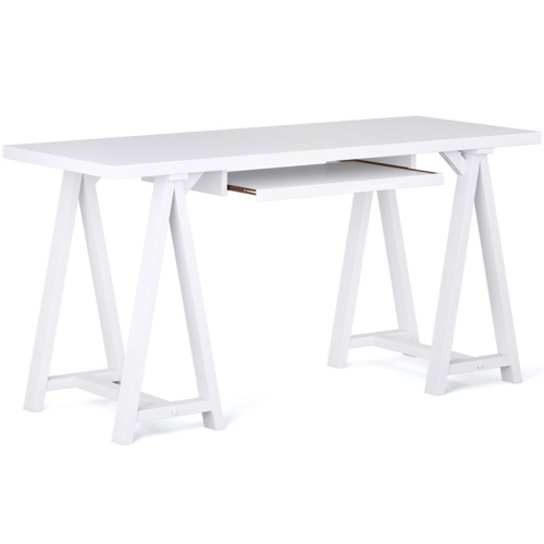 Simpli Home Sawhorse 60" Soild Wood Modern Industrial Computer Desk in White