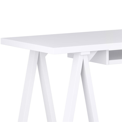 Simpli Home Sawhorse 60" Soild Wood Modern Industrial Computer Desk in White