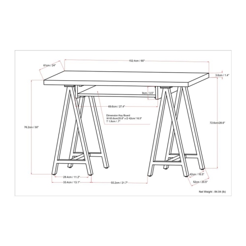Sawhorse Industrial 60 " W Solid Walnut Veneer and Metal Desk